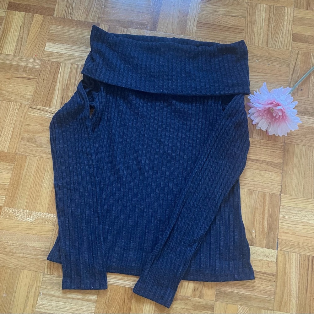 George Navy Ribbed Off-Shoulder Top